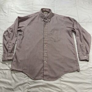 VTG L. L. Bean Button Up Mens Large Windowpane Plaid Red Black White Timeless